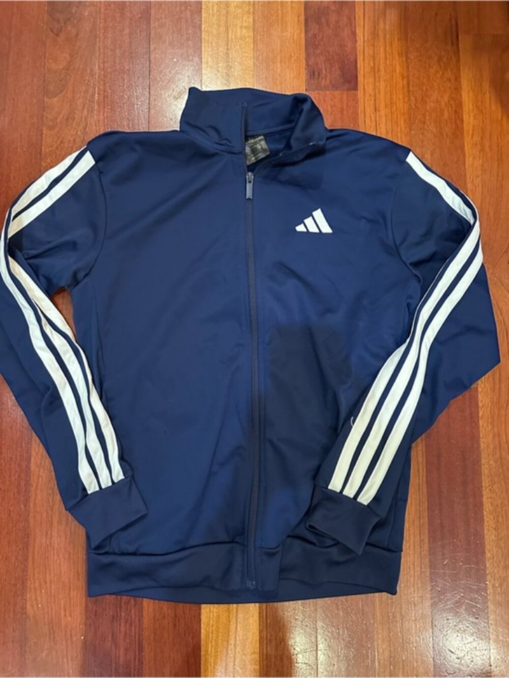 adidas Navy Blue Track Jacket with White Stripes